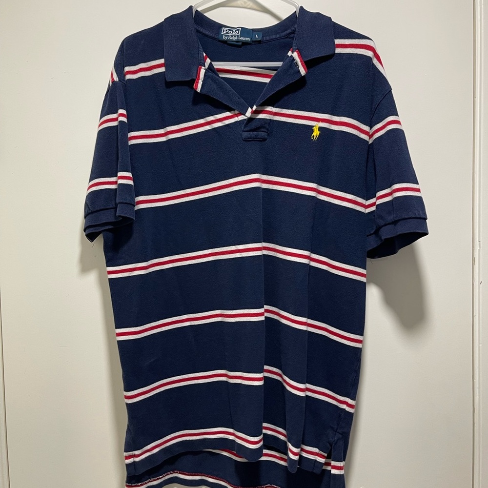 Ralph Lauren Navy Blue Striped Polo Shirt